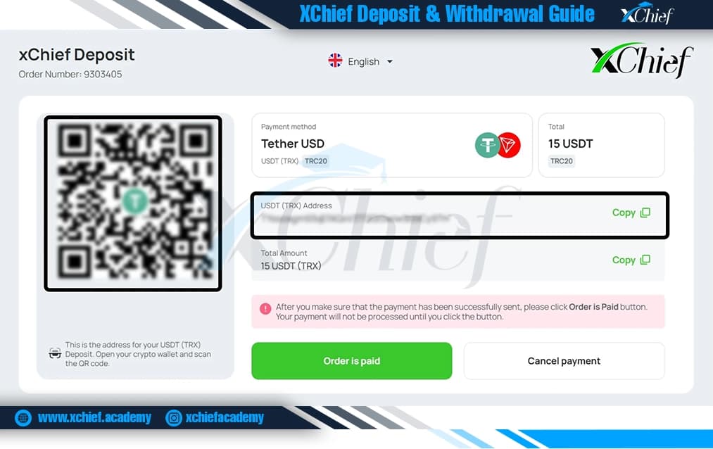آدرس کیف پول ارز دیجیتال برای واریز وجه به ایکس چیف