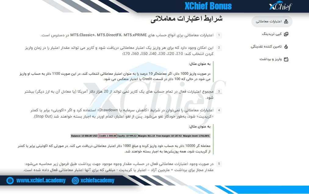 شرایط دریافت اعتبار معاملاتی در بروکر ایکس چیف