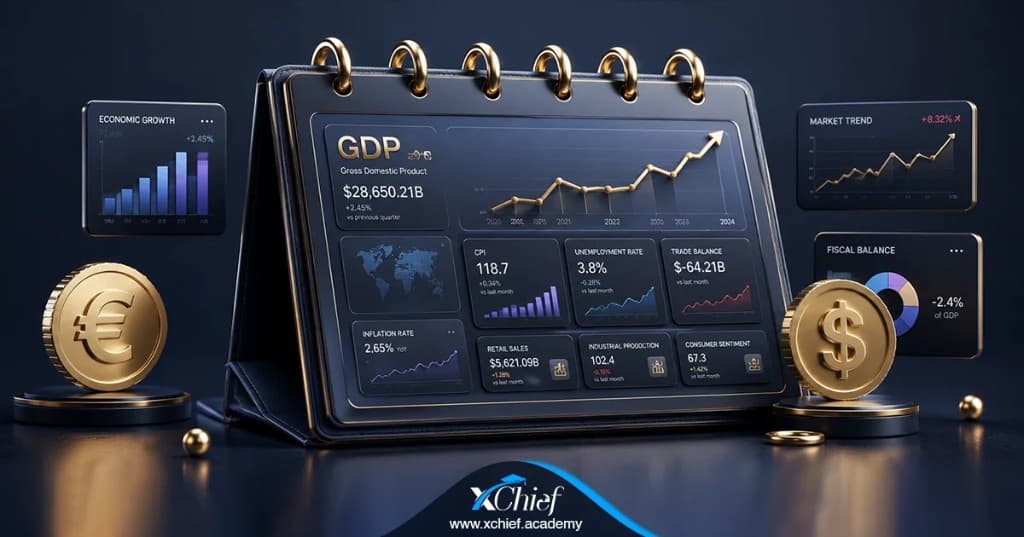 تقویم رومیزی با شاخصهای GDP، CPI و نمودار رشد اقتصادی