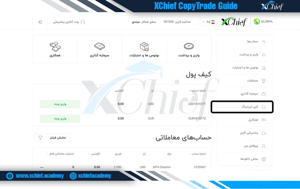 بخش کپی تریدینگ بروکر ایکس چیف